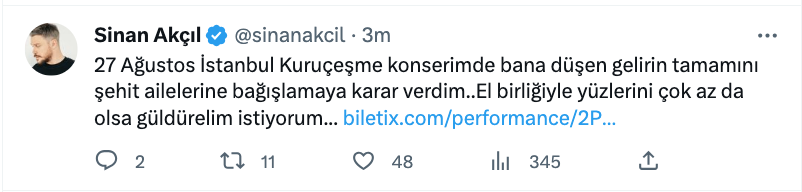 sinan akcil konser gelirini sehit ailelerine bagislayacak